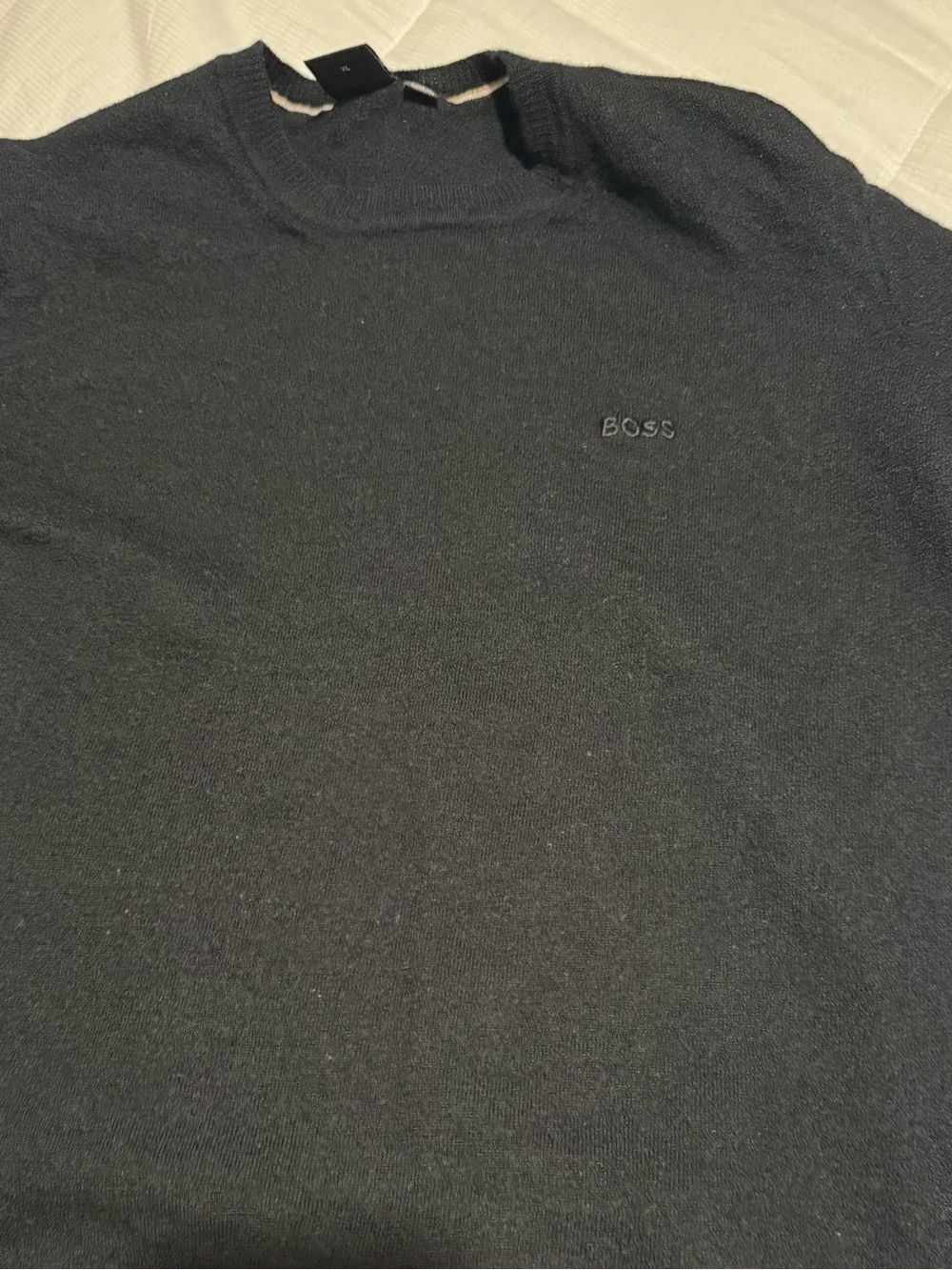 Boss Black Crewneck with Contrast Neck Stripe